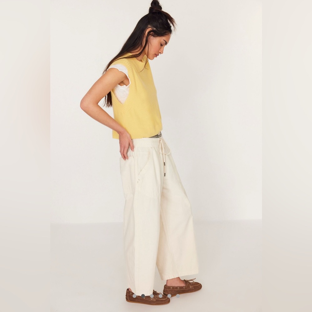 We The Free Easy Peasy Pants – Cream Pull-On Wide Leg Denim, Size XS NWT - Picture 2 of 4